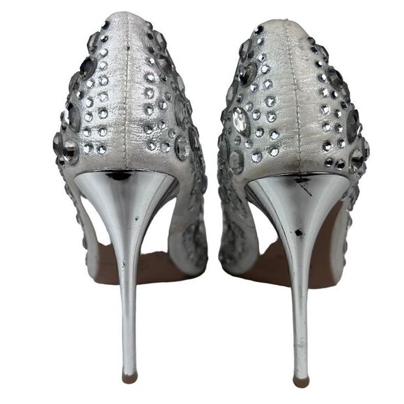 Charlotte Russe Elsa Heels Silver Studded Rhinestone Embellished 4.5 Heel Size 8 - Picture 4 of 14